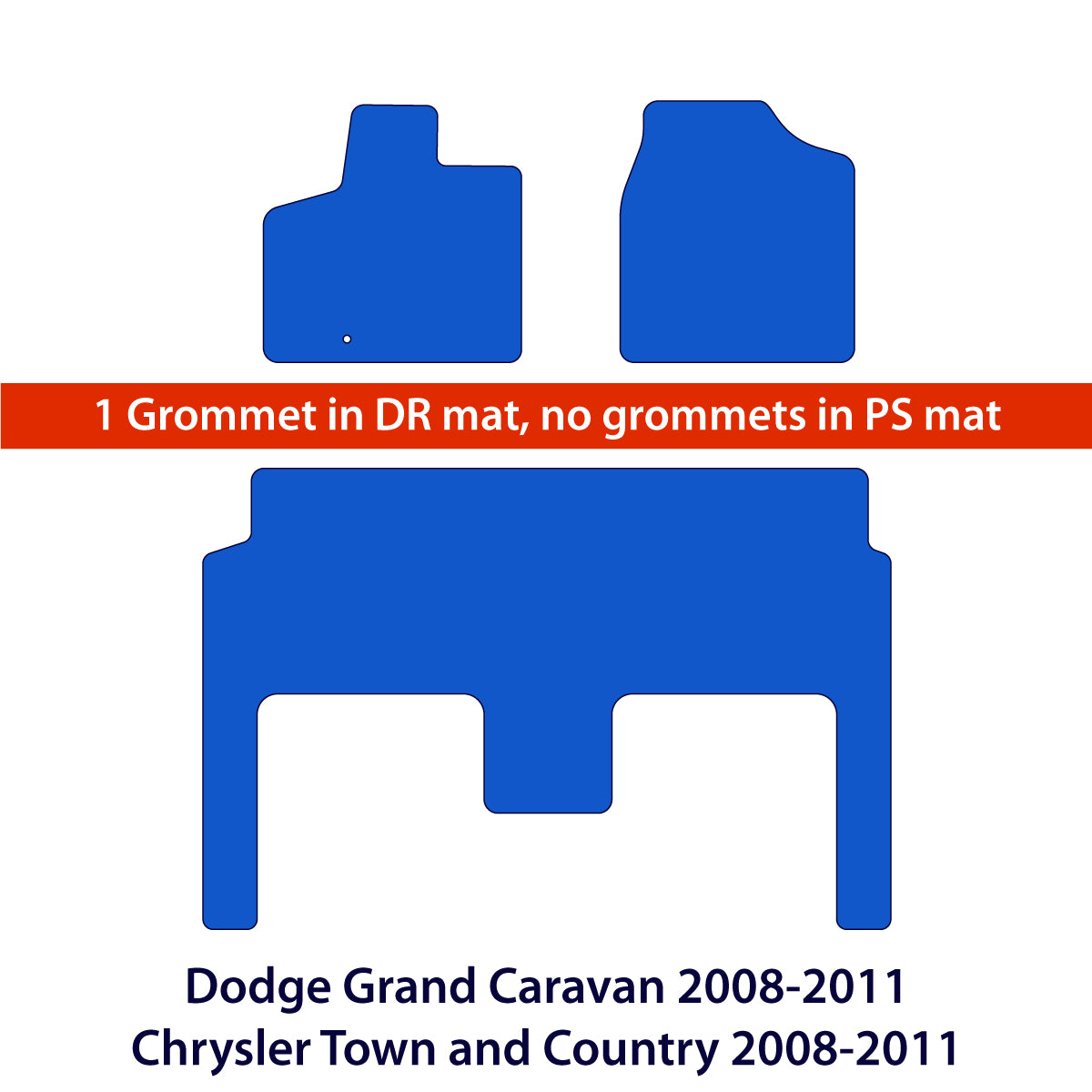 Dodge Grand Caravan 2008-2011 & Chrysler Town and Country 2008-2011 2 Reihen Velours Fußmatten – Schwarz Exklusiv