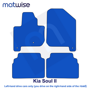 Kia Soul II 2014–2019 – technical floor mat layout for left-hand-drive vehicles | MATWISE