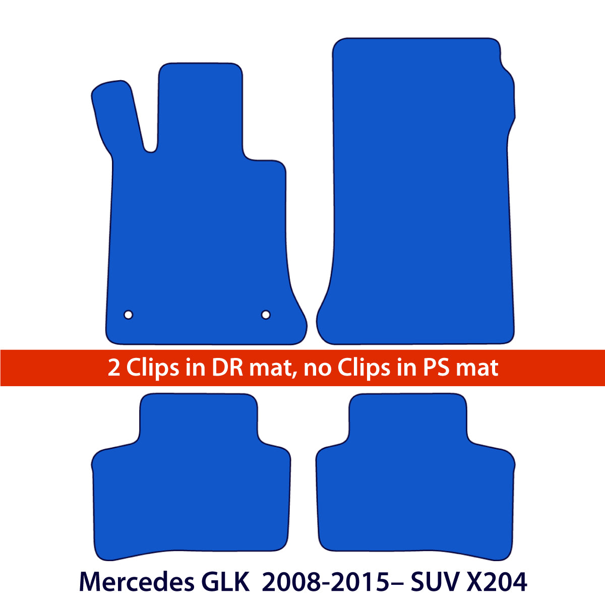 Mercedes GLK Fußmatten 2012-2015 – SUV X204 – Clips nur in der Fahrerfußmatte – Schwarz