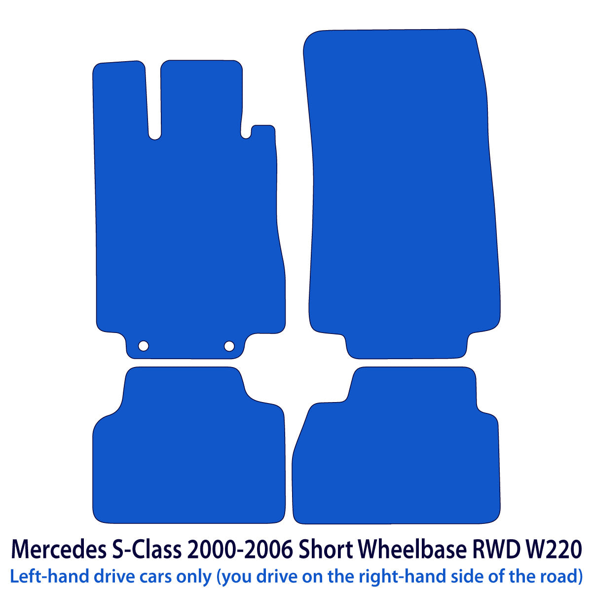 Mercedes S-Klasse Kurz Heckantrieb Velours Fußmatten 1998-2005 – W220 – Exklusiv Schwarz