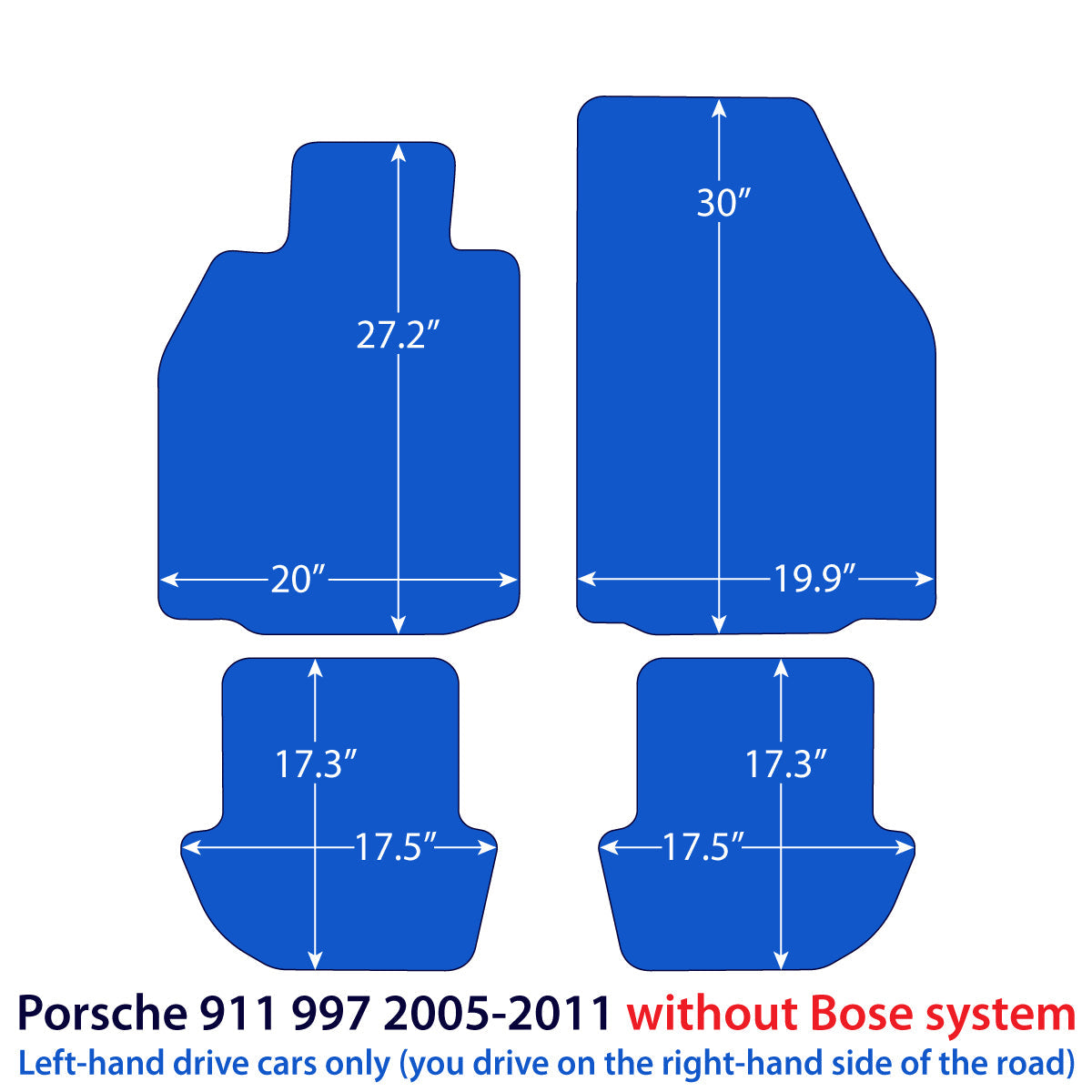 Porsche 911 Velours-Fußmatten 2004-2012 ohne Bose-System – 997 – Schwarz Exklusiv