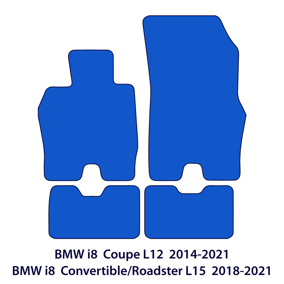 BMW i8 Velours-Fußmatten 2014–2020 – I12 & I15 – Blaue Einfassung