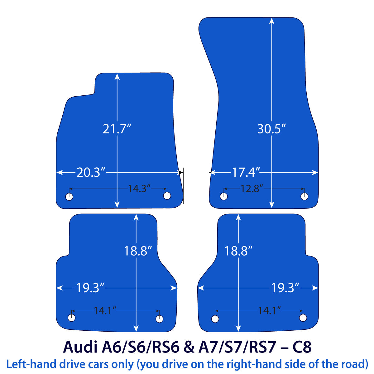 Audi A6/S6 A7/S7 2018-2026 | RS6 RS7 2019-2026 Velours Fußmatten – C8 – Schwarz