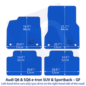 Fußmatten für Audi Q6 / SQ6 e-tron GF SUV 2024–2026 & Sportback 2025–2026 – Velours Schwarz – Produktansicht 2