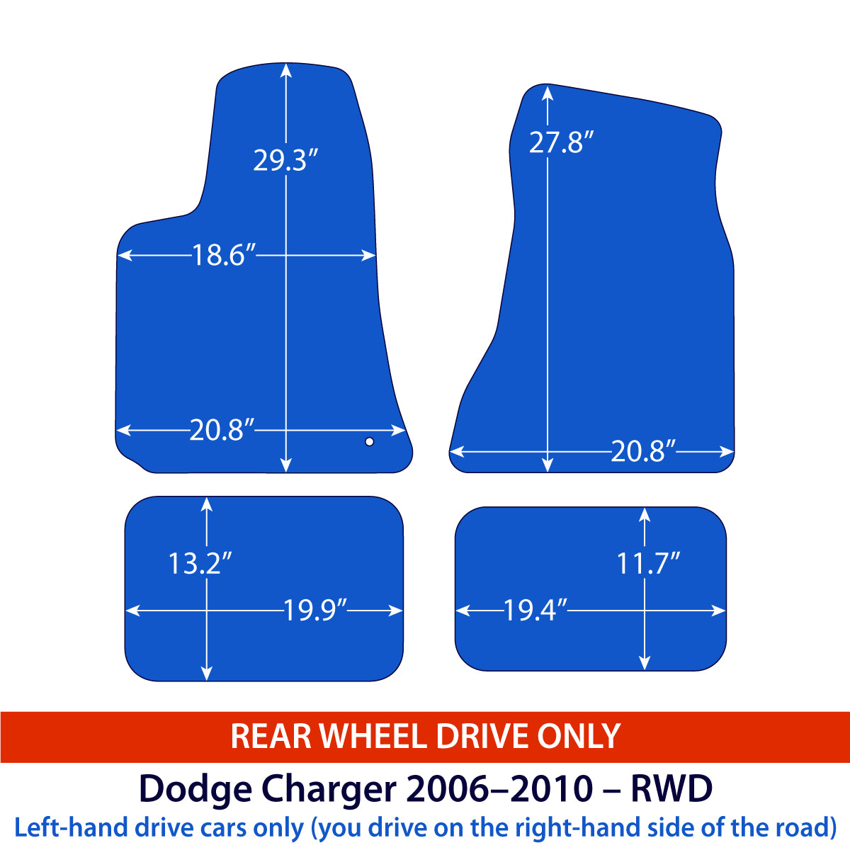 Dodge Charger Veloursfußmatten 2005–2010 – RWD – Schwarz