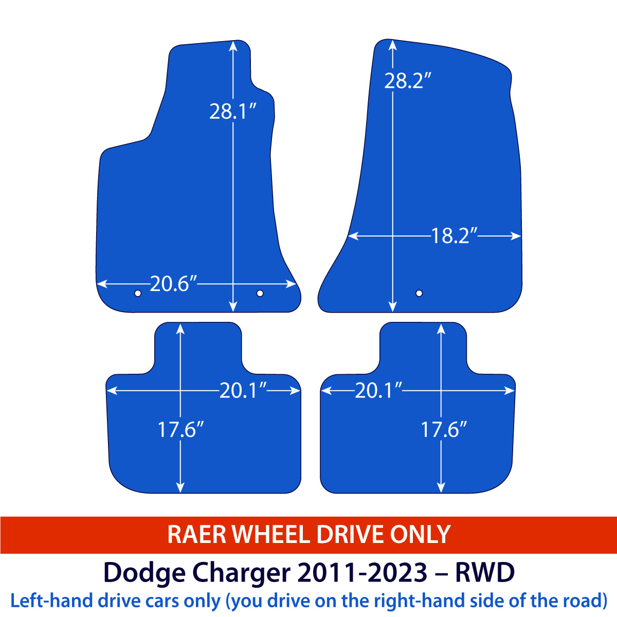 Dodge Charger Limousine Velours Fußmatten 2010–2023 – RWD – Schwarz