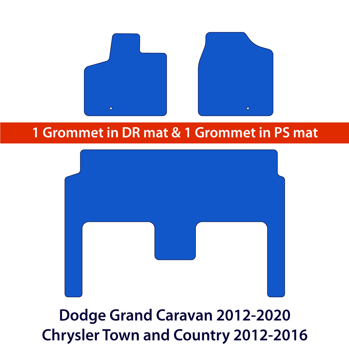 Dywaniki welurowe do Dodge Grand Caravan 2012-2020 & Chrysler Town and Country 2012-2016 2 rzędy – Czarne Exclusive
