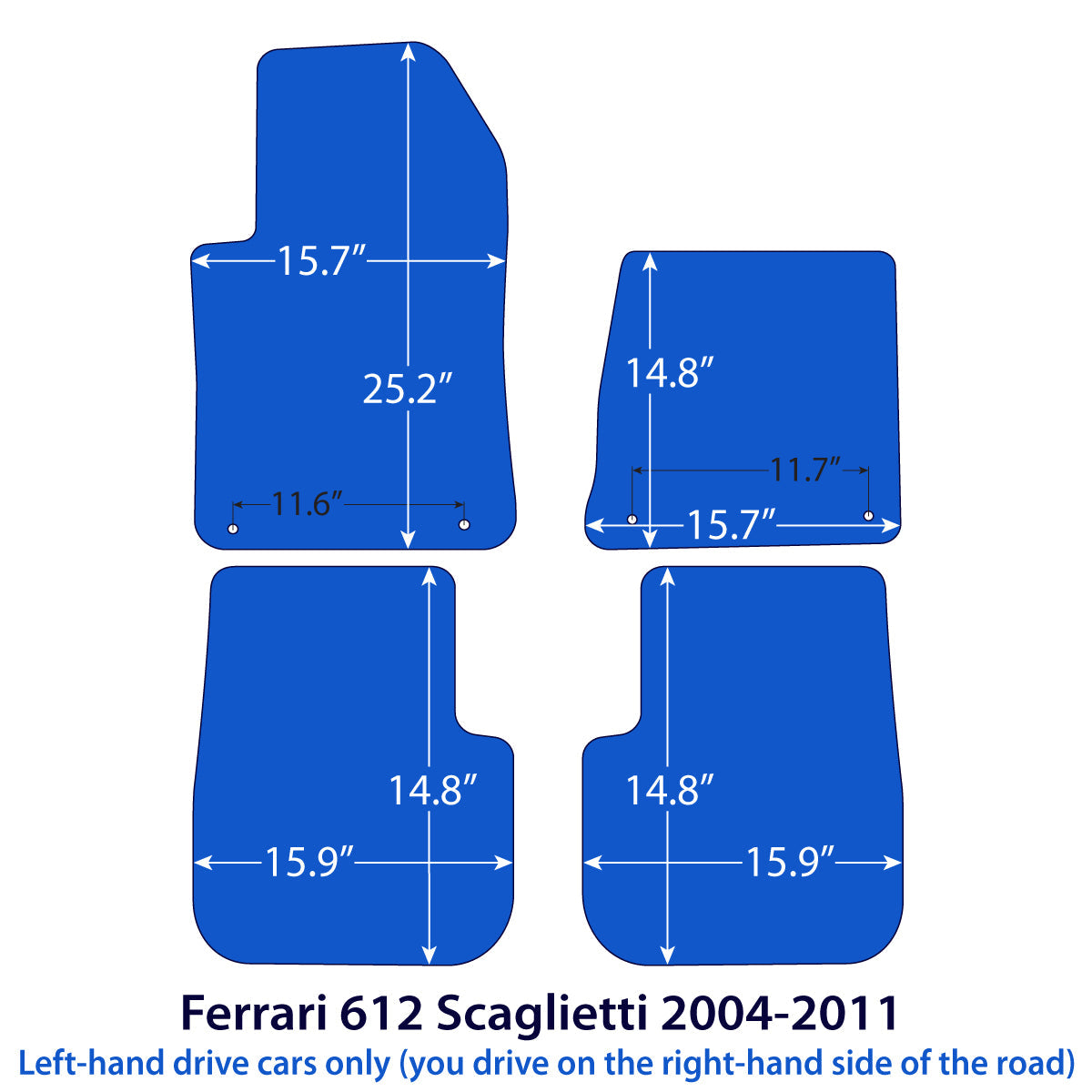 Ferrari 612 Scaglietti Velours Fußmatten 2004-2011 – Coupé – Exklusiv Schwarz