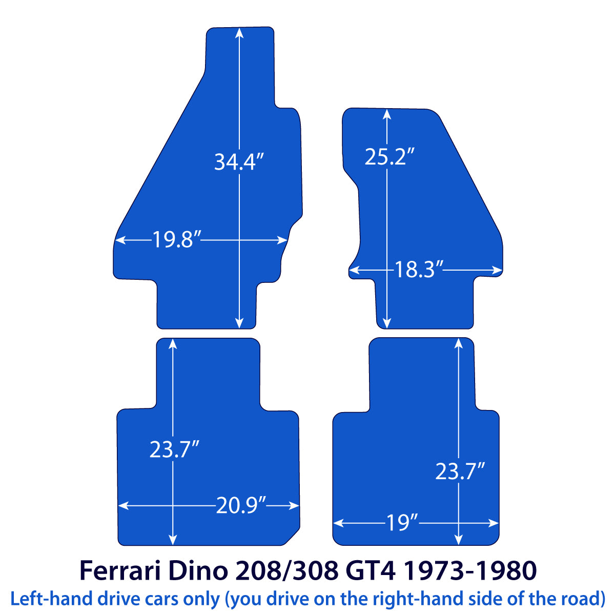 Ferrari Dino 208/308 GT4 Velours Fußmatten 1973-1980 – Schwarz Exklusiv