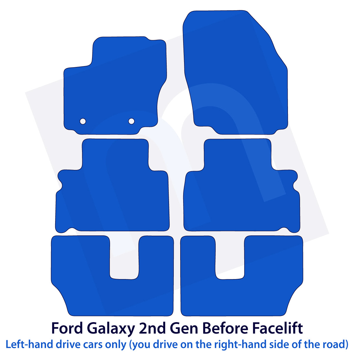Ford Galaxy Velours-Fußmatten – 2. Generation vor Facelift – 2006–2012 – 7-Sitzer – Schwarz