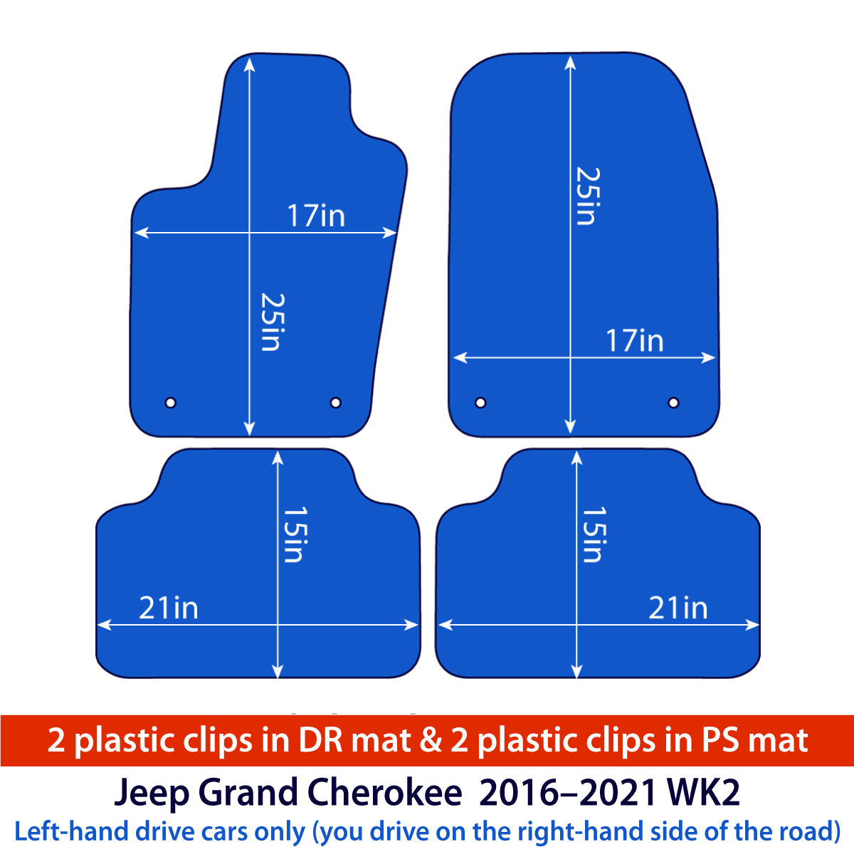Jeep Grand Cherokee WK2 Velour Floor Mats 2016–2021 – Plastic Clips – 2 Driver / 2 Passenger – Beige – image 2