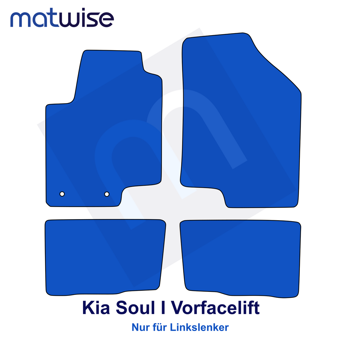Kia Soul I vor Facelift 2009–2011 – technische Fußmattenzeichnung für Linkslenker | MATWISE