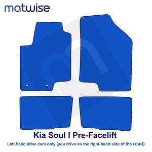 Kia Soul I pre-facelift 2009–2011 – technical floor mat layout for left-hand-drive vehicles | MATWISE
