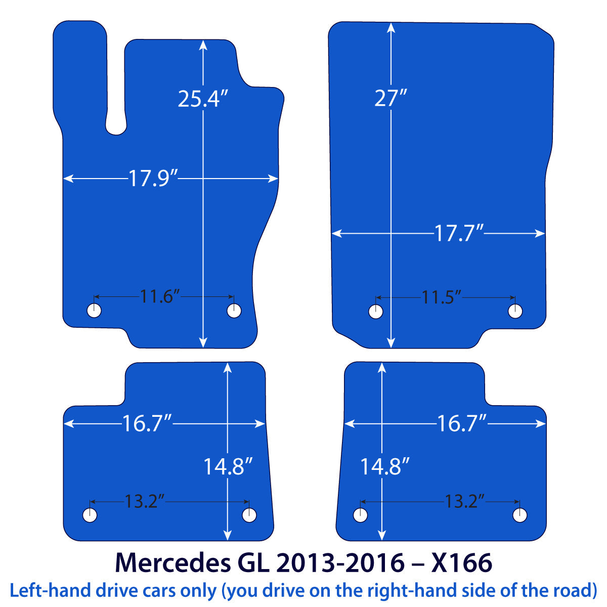 Mercedes GL Velours Fußmatten 2012-2015 – X166 – Schwarz