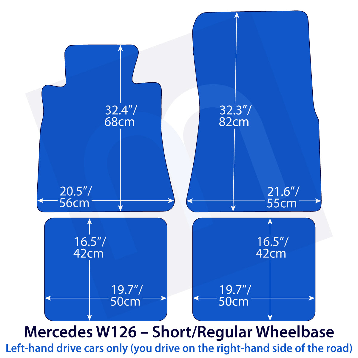 Mercedes S-Klasse Velours Fußmatten 1979-1991 – W126 – Schwarz