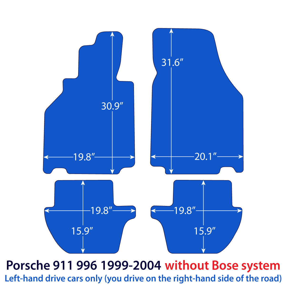 Porsche 911 Velours Fußmatten 1998–2004 ohne Bose System – 996 – Schwarz