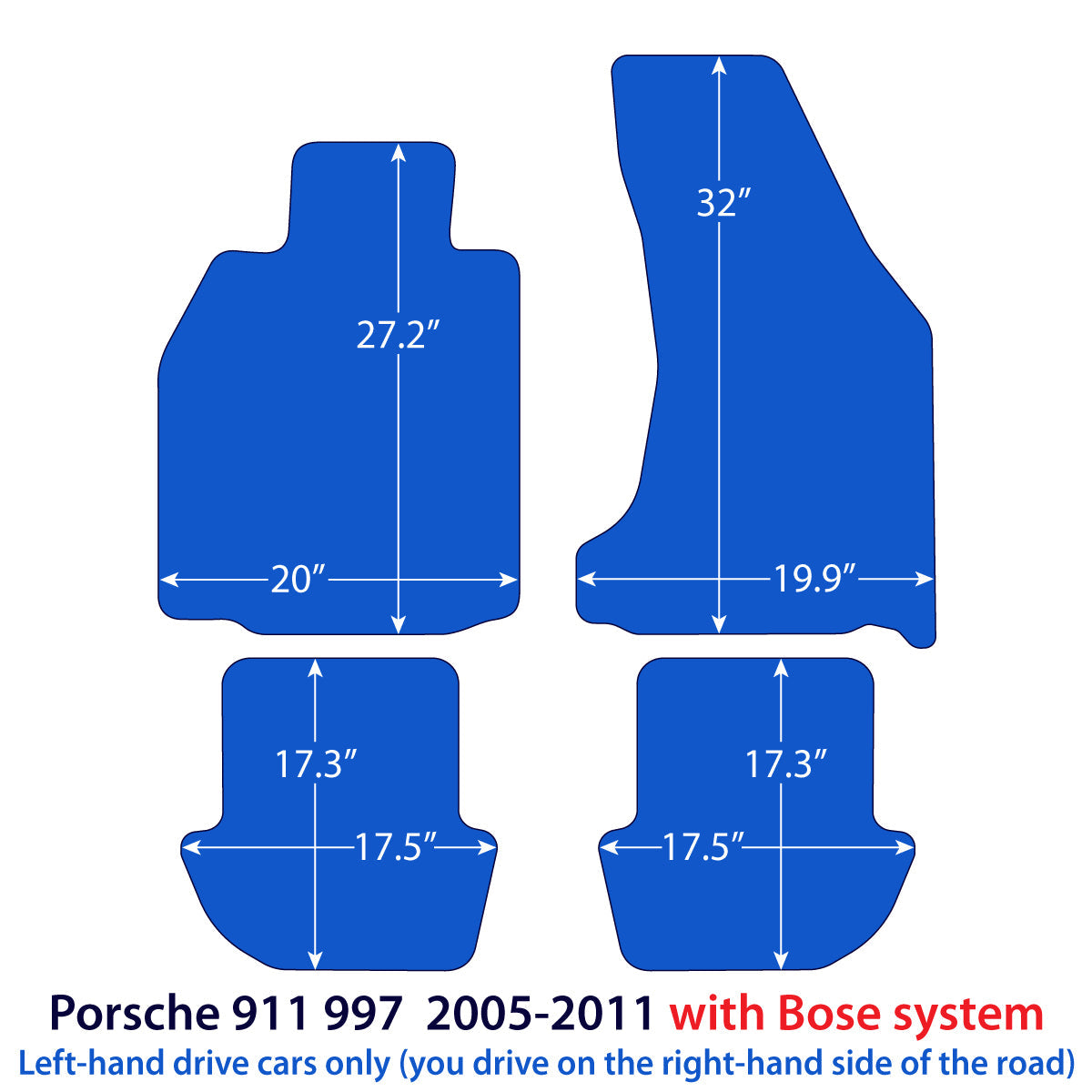 Porsche 911 Velours Fußmatten 2004-2012 mit Bose Soundsystem – 997 – Schwarz