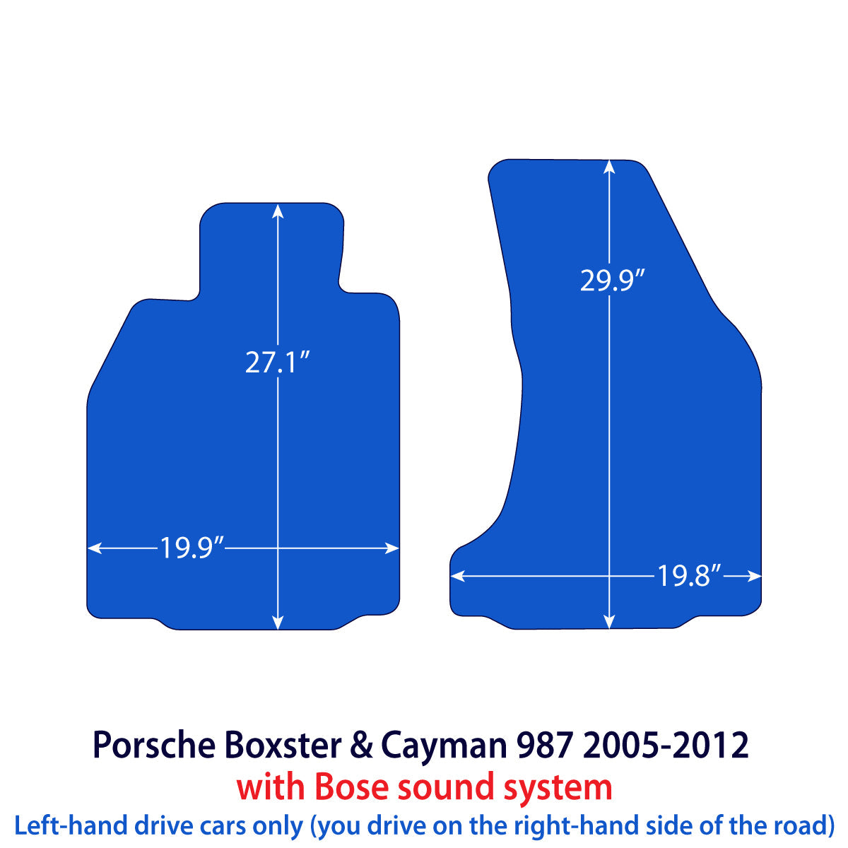 Porsche Boxster & Cayman Velours Fußmatten 2004-2012 mit Bose-System – 987 – Schwarz