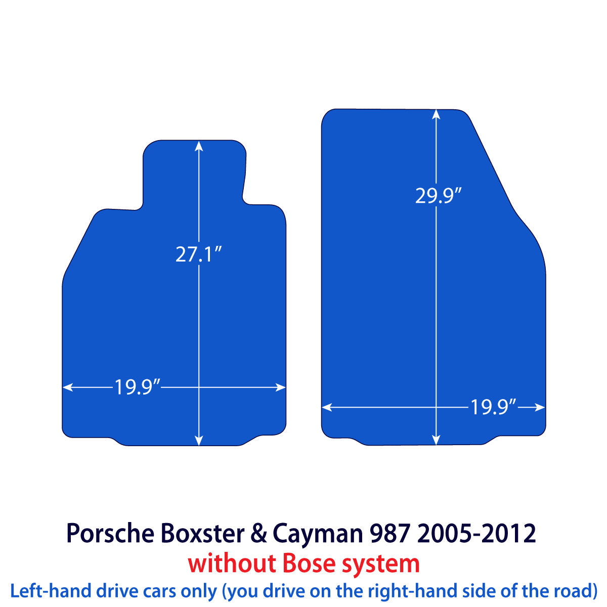 Porsche Boxster & Cayman Velours Fußmatten 2004-2012 ohne Bose-System – 987 – Schwarz
